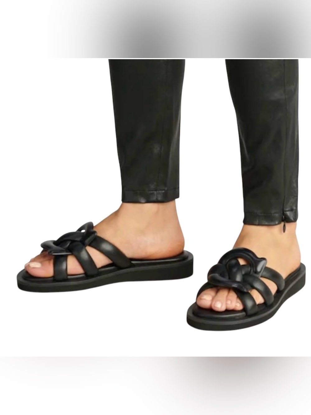 BRAND NEW W/O BOX COACH GEORGIE BLACK LEATHER FOR PUFFY SLIDES SIZE 7